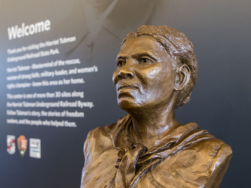 Harriet Tubman statue at the Harriet Tubman Underground Railroad Visitor Center in Church Creek, Maryland